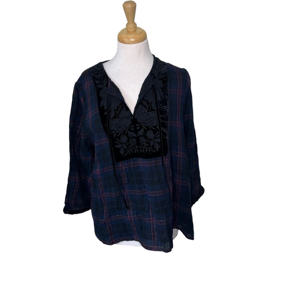 Johnny Was  Kirin Velvet Mix Blouse Plaid Size Medium NWT